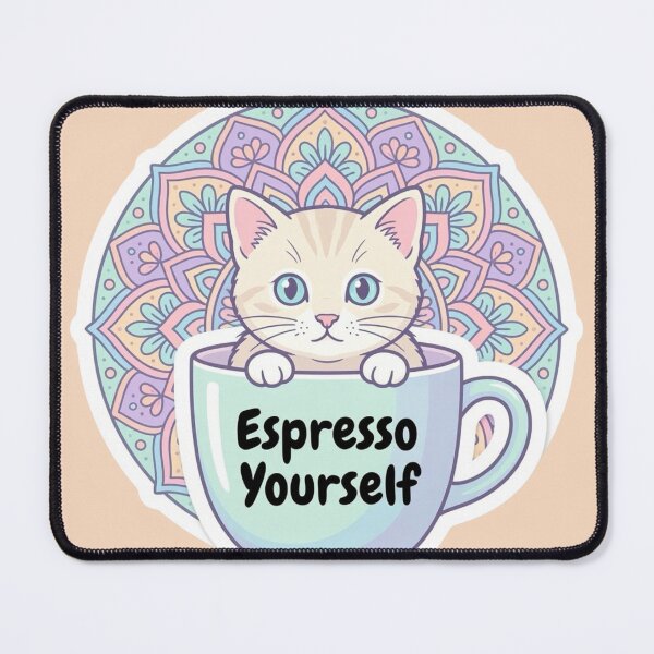 Item preview, Funny Coffee Cat Pun Zen Mandala Sticker designed and sold by Chromatic Artistry.