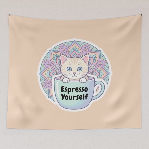 Item preview, Funny Coffee Cat Pun Zen Mandala Sticker designed and sold by Chromatic Artistry.