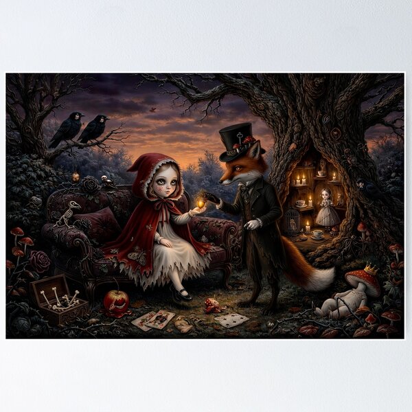 Item preview, The Fox and the Little Guest. Dark Fairy Tale Art Print | Pop Surrealism | Lowbrow Art designed and sold by Piagor.
