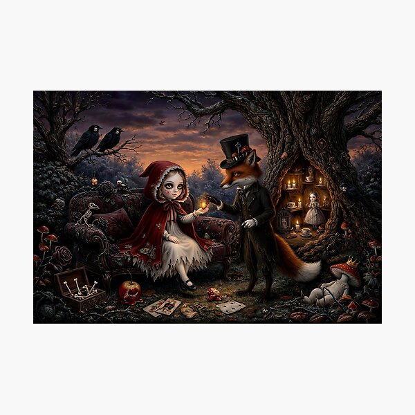 Item preview, The Fox and the Little Guest. Dark Fairy Tale Art Print | Pop Surrealism | Lowbrow Art designed and sold by Piagor.