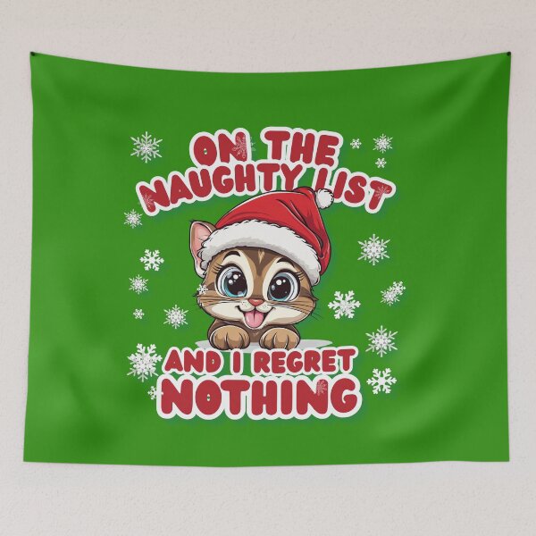 Item preview, Funny Naughty List Kitten Christmas Quote Art. Sarcastic Christmas Cat Pun Red Snowflakes designed and sold by illeN-Art-World.