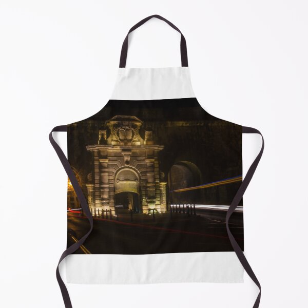 Item preview, Historic Stone Gate At Night With Light Trails And Long Exposure Traffic On City Street designed and sold by Nmallia.