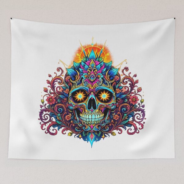 Item preview, Neon Ornamental Skull Vibrant Psychedelic Design designed and sold by WonderPiks.
