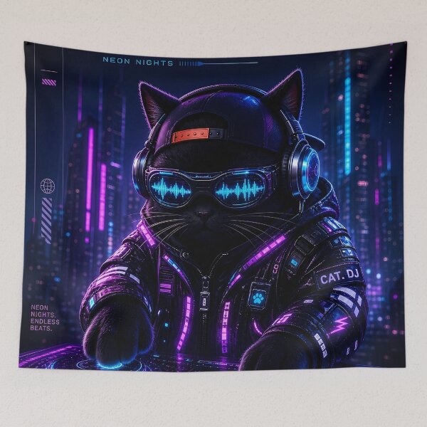 Item preview, Cyber Beats: Neon Nights DJ Meow designed and sold by CataosMeow.