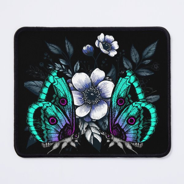 Item preview, two butterflies next to a flower, bright colors, light blue designed and sold by geekmania48.