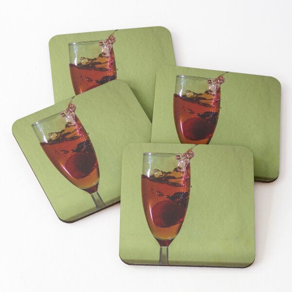 Item preview, Red Strawberry Splash in Champagne Glass With Dramatic Liquid Motion on Green Background designed and sold by Nmallia.