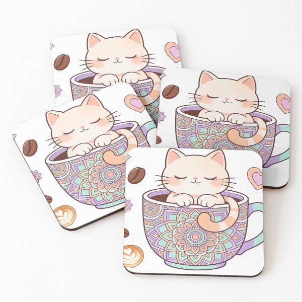 Item preview, Zen Kitten Coffee Break Boho Mandala Art designed and sold by Chromatic Artistry.
