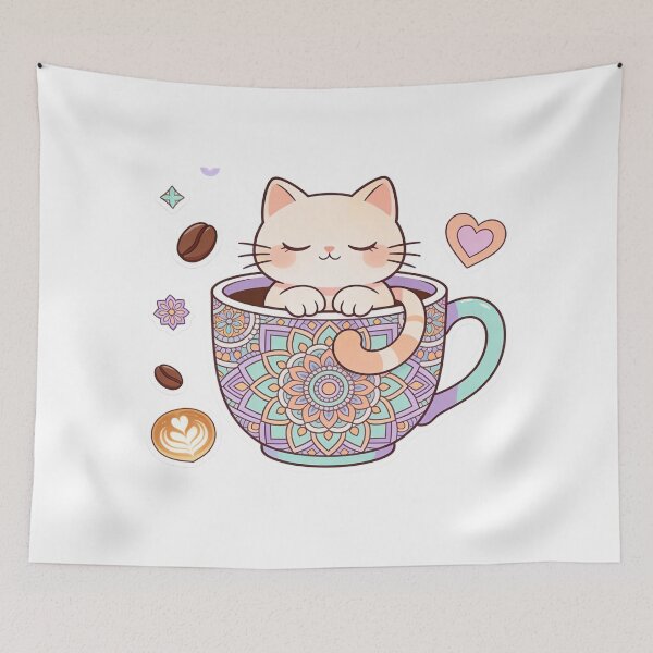 Item preview, Zen Kitten Coffee Break Boho Mandala Art designed and sold by Chromatic Artistry.