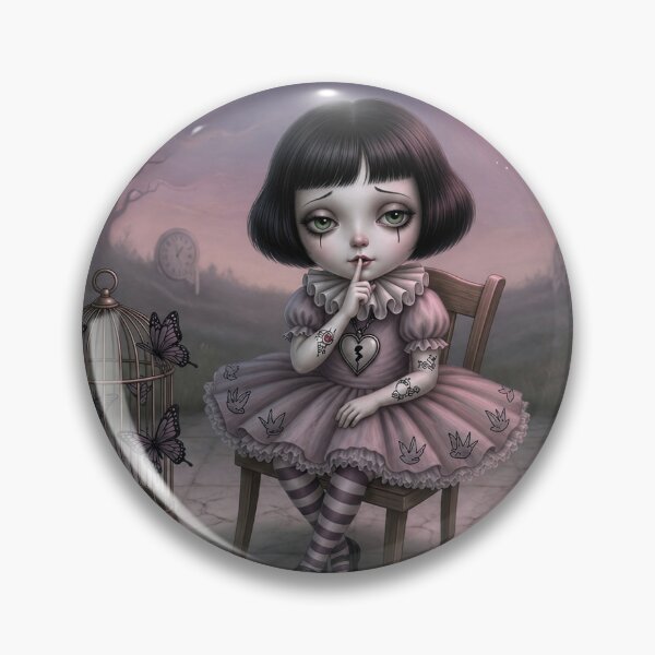 Item preview, Silence, Please – Pop Surrealism Art, Gothic Cute Girl, Dark Whimsical Illustration designed and sold by Piagor.