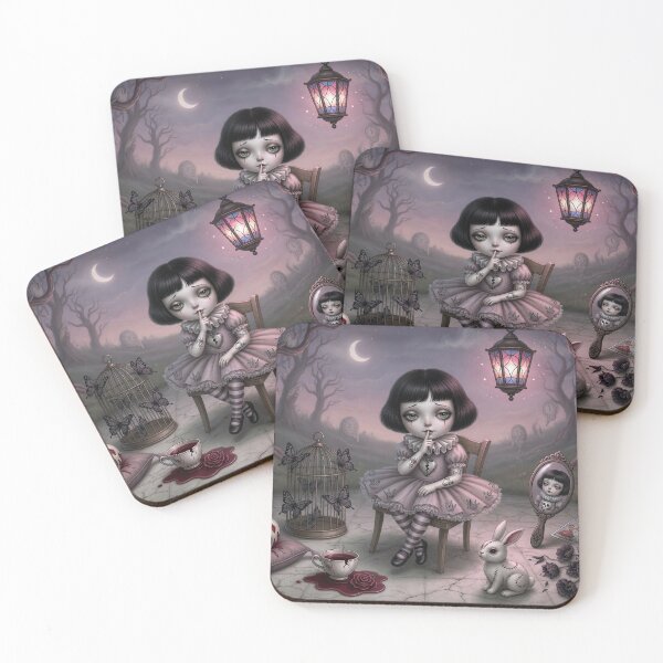 Item preview, Silence, Please – Pop Surrealism Art, Gothic Cute Girl, Dark Whimsical Illustration designed and sold by Piagor.