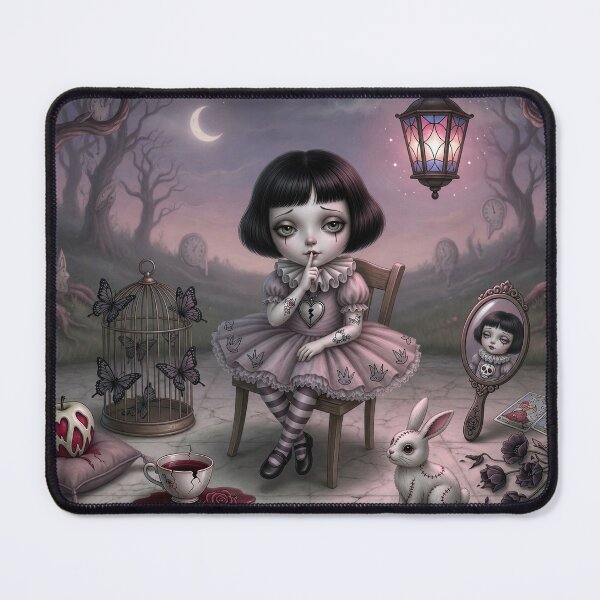 Item preview, Silence, Please – Pop Surrealism Art, Gothic Cute Girl, Dark Whimsical Illustration designed and sold by Piagor.