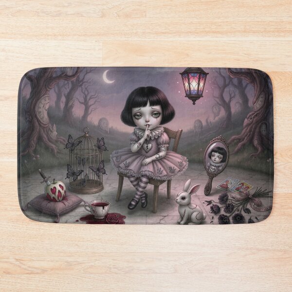 Item preview, Silence, Please – Pop Surrealism Art, Gothic Cute Girl, Dark Whimsical Illustration designed and sold by Piagor.