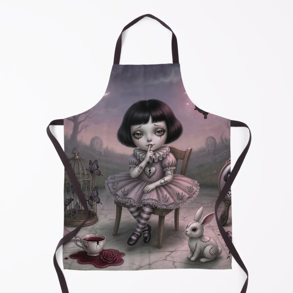 Item preview, Silence, Please – Pop Surrealism Art, Gothic Cute Girl, Dark Whimsical Illustration designed and sold by Piagor.