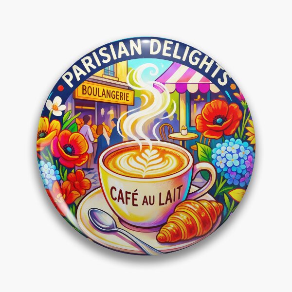 Item preview, French Cafe Au Lait and Croissant Parisian Flowers Art designed and sold by sky11PP.