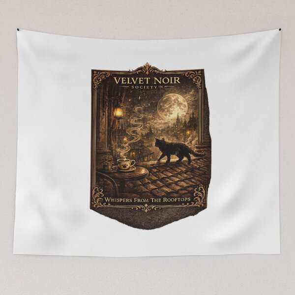 Item preview, Velvet Noir Society – Whispers From The Rooftops Gothic Moon Cat Art designed and sold by DailyTrendFinds.