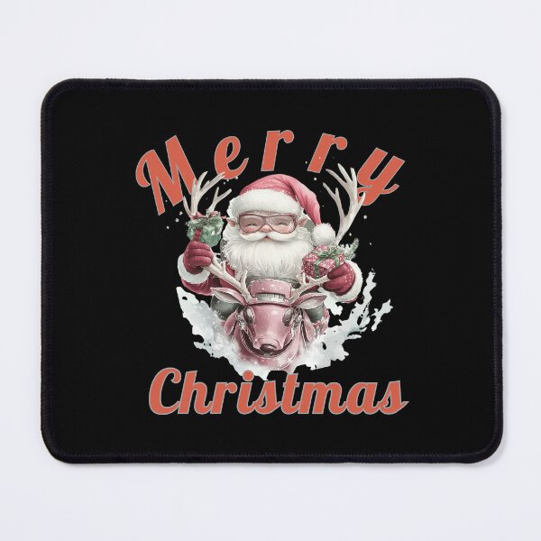 Item preview, Merry Christmas Santa with Gifts. Retro Holiday Design  Whimsical Santa Scooter Art Pink Christmas Illustration.  Cyber Santa Claus with Robotic Reindeer designed and sold by illeN-Art-World.