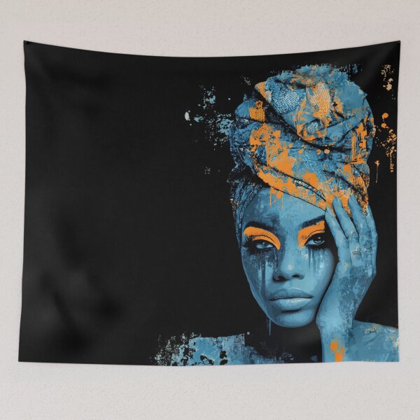 Item preview, Ethereal Woman Portrait in Blue and Orange - Expressive Modern Art designed and sold by illeN-Art-World.