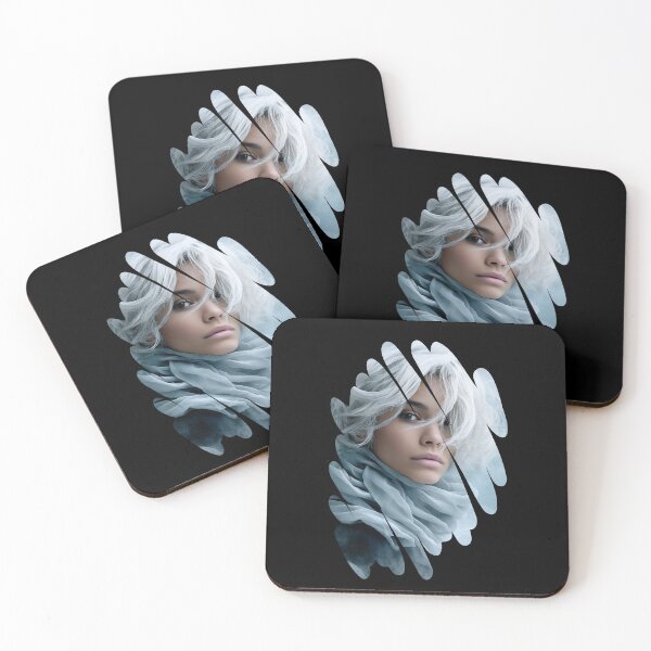 Item preview, Shattered Glass Effect Woman Portrait - Cold Tones Aesthetic, Winter Fairy Snow Queen Abstract Minimalist Art designed and sold by illeN-Art-World.