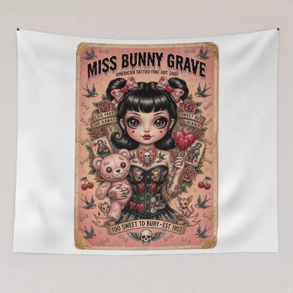Item preview, Miss Bunny Grave – Pretty Little Nightmare | Dark Kawaii Pin-Up | Tattoo Style Art designed and sold by Piagor.
