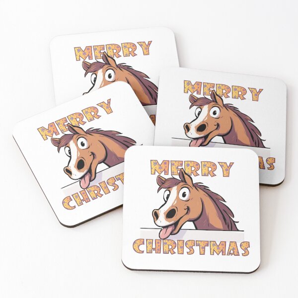 Item preview, Year of the Horse Cartoon Mascot Happy New Year Celebration, Brown Horse Peeking Over Sign - Orange and Blue Snowflake  designed and sold by illeN-Art-World.