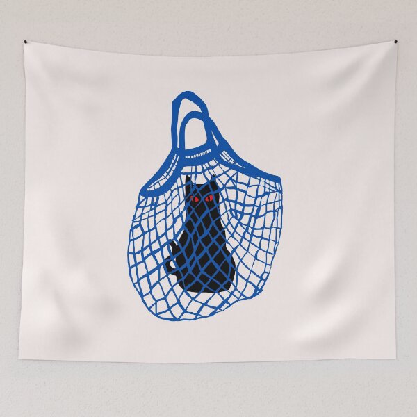 Item preview, Black Cat in a Blue Shopping Basket - Shopping Cat designed and sold by ZERO-MIND.