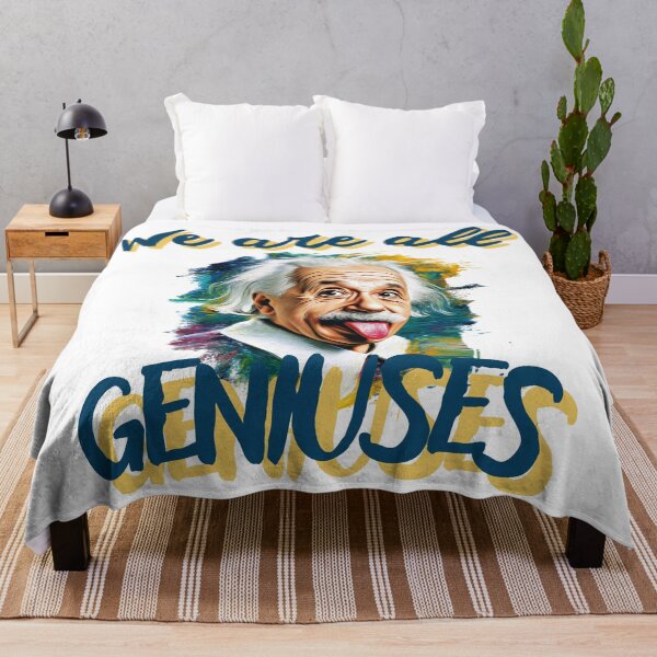 Item preview, "We Are All Geniuses" Einstein Quote & Tongue Out Portrait , science art history designed and sold by illeN-Art-World.