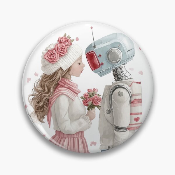 Item preview, Kawaii Robot and Girl Valentine Art - Watercolor Sweetheart Aesthetic designed and sold by illeN-Art-World.