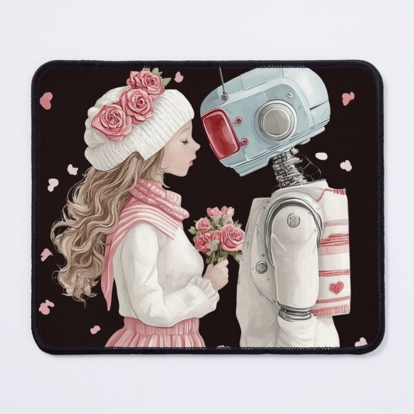 Item preview, Kawaii Robot and Girl Valentine Art - Watercolor Sweetheart Aesthetic designed and sold by illeN-Art-World.