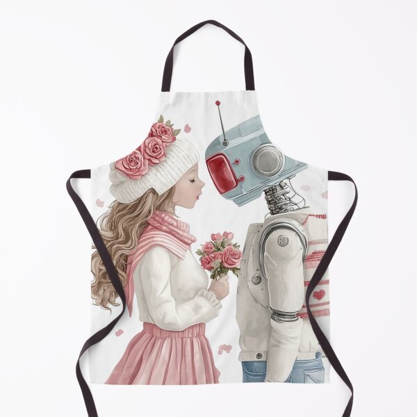 Item preview, Kawaii Robot and Girl Valentine Art - Watercolor Sweetheart Aesthetic designed and sold by illeN-Art-World.