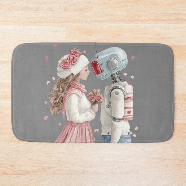 Item preview, Kawaii Robot and Girl Valentine Art - Watercolor Sweetheart Aesthetic designed and sold by illeN-Art-World.