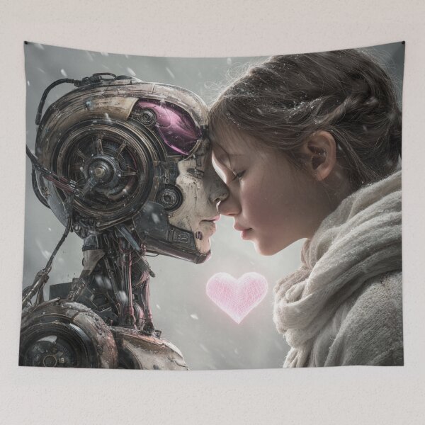 Item preview, Sci-Fi Robot and Child Emotional Connection Art . Robot and Girl Valentine Art designed and sold by illeN-Art-World.