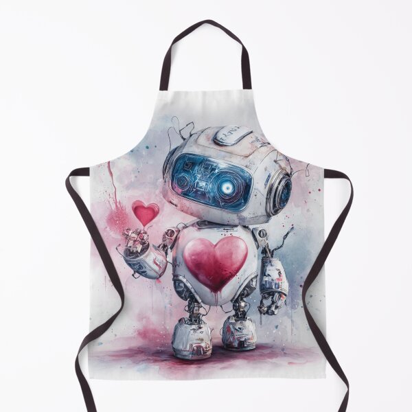 Item preview, Adorable Chibi Robot with Heart Valentine - Cute Watercolor Tech Art designed and sold by illeN-Art-World.