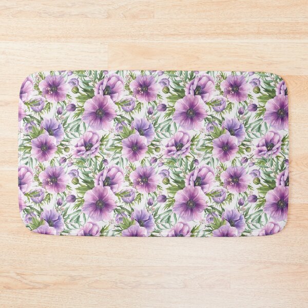 Item preview, Copy of Copy of Purple flowers Anemone with eucalyptus branches. Watercolor blooming bouquet designed and sold by BartolArt.