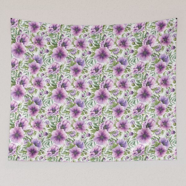 Item preview, Copy of Copy of Purple flowers Anemone with eucalyptus branches. Watercolor blooming bouquet designed and sold by BartolArt.