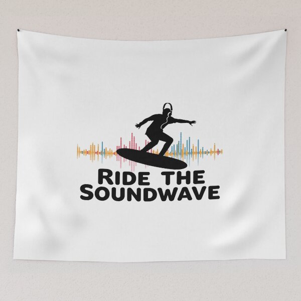 Item preview, Ride the Soundwave – surfing on giant colorful soundwave with headphones on 1 designed and sold by Neon G.