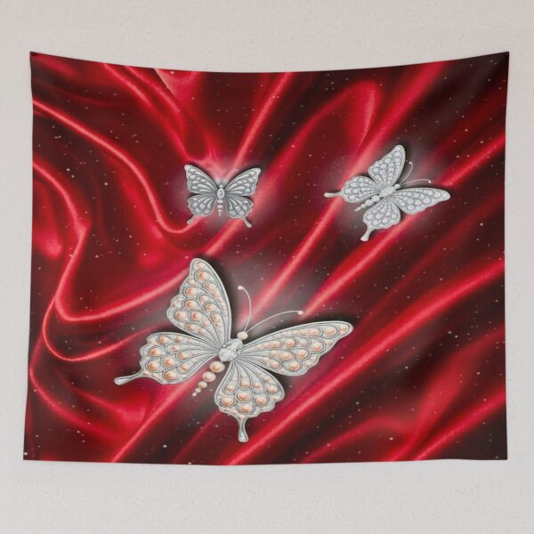 Item preview, Red Butterflies on Red Satin Glow Background — Fantasy Butterfly Illustration designed and sold by shaang.