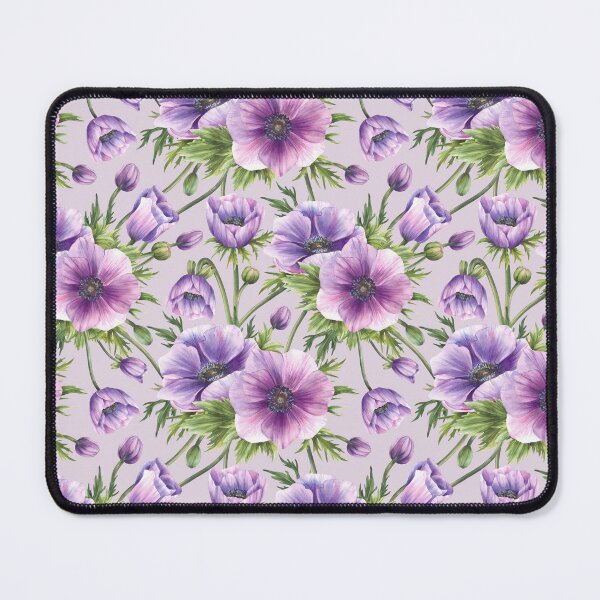 Item preview, Purple flowers Anemone with eucalyptus branches. Watercolor blooming pattern designed and sold by BartolArt.