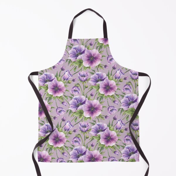Item preview, Purple flowers Anemone with eucalyptus branches. Watercolor blooming pattern designed and sold by BartolArt.