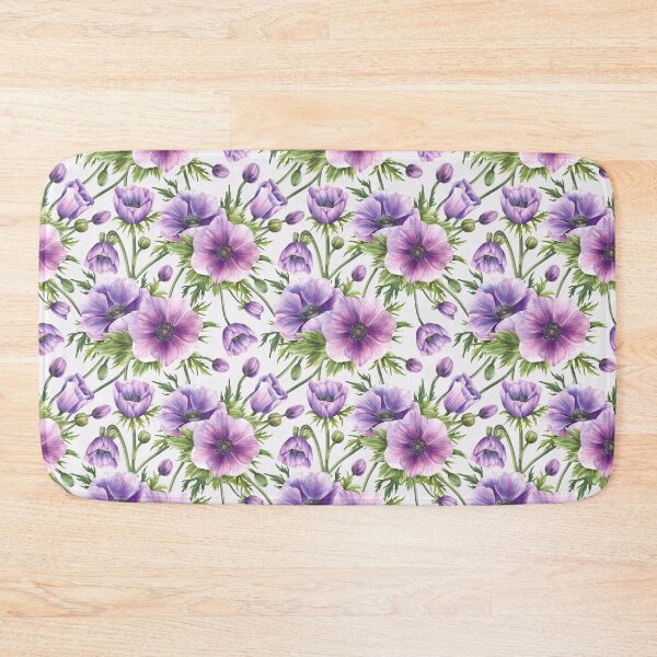 Item preview, Purple flowers Anemone with eucalyptus branches. Watercolor blooming pattern designed and sold by BartolArt.
