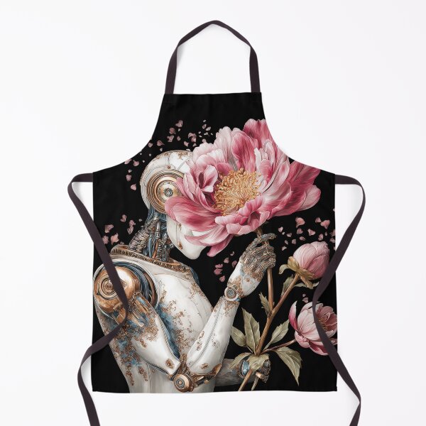 Item preview, Vintage Cyberpunk Robot Holding Peonies - Organic and Mechanical Fusion designed and sold by illeN-Art-World.
