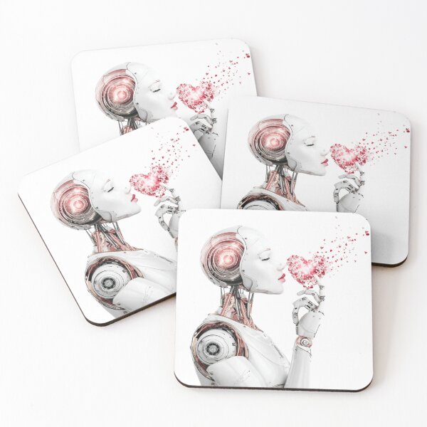 Item preview, Cyborg Kissing Heart of Light - Futuristic AI Love and Romance designed and sold by illeN-Art-World.