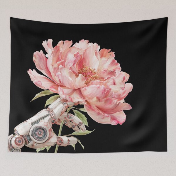 Item preview, Cyborg Hand Holding Pink Peony - Beautiful Sci-Fi Botanical Art designed and sold by illeN-Art-World.