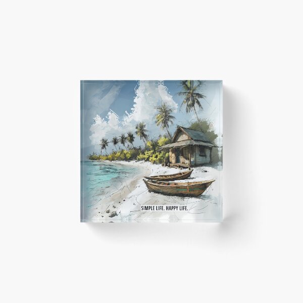 Item preview, SIMPLE LIFE HAPPY LIFE - Tropical Beach Hut Art designed and sold by Modern Nest Art.