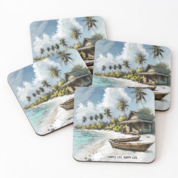 Item preview, SIMPLE LIFE HAPPY LIFE - Tropical Beach Hut Art designed and sold by Modern Nest Art.