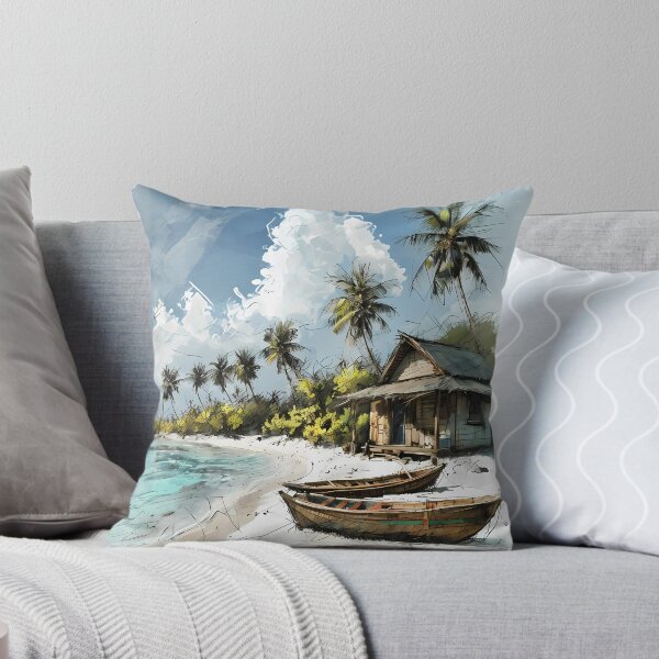 Item preview, SIMPLE LIFE HAPPY LIFE - Tropical Beach Hut Art designed and sold by Modern Nest Art.