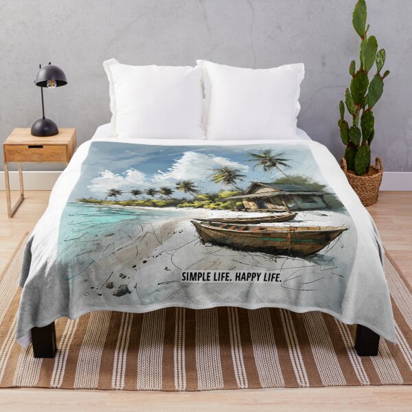Item preview, SIMPLE LIFE HAPPY LIFE - Tropical Beach Hut Art designed and sold by Modern Nest Art.