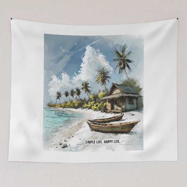 Artikelvorschau, SIMPLE LIFE HAPPY LIFE - Tropical Beach Hut Art entworfen und verkauft von Modern Nest Art.