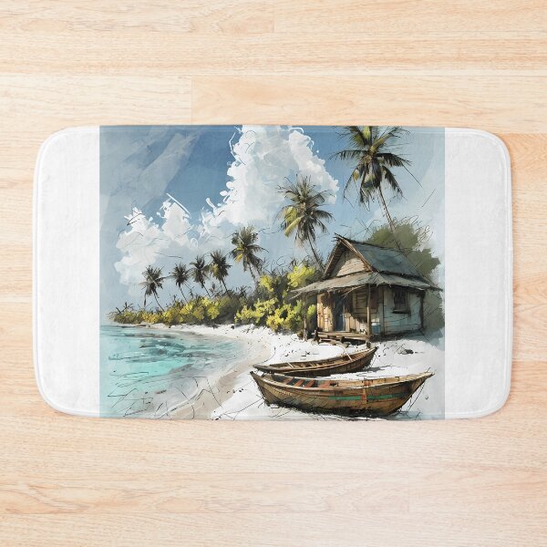 Item preview, SIMPLE LIFE HAPPY LIFE - Tropical Beach Hut Art designed and sold by Modern Nest Art.