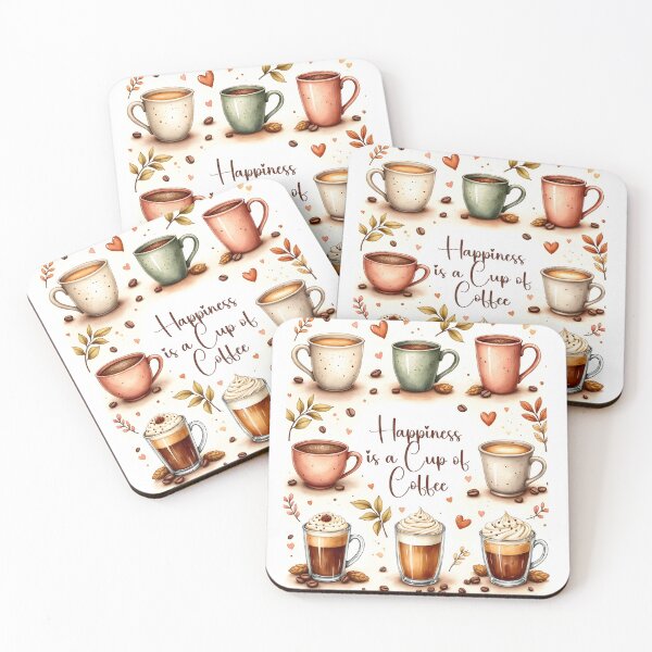 Item preview, Happiness Is a Cup of Coffee Cute Watercolor Coffee Illustration designed and sold by Lunidama.