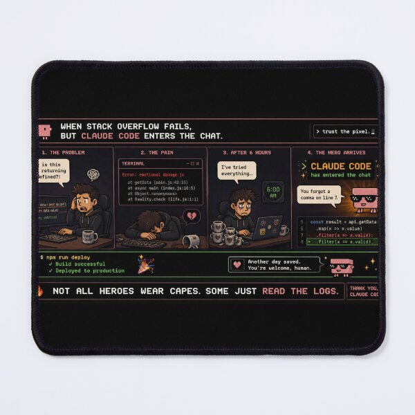 Item preview, Claude Code Saves the Developer | Funny AI Coding Meme Retro Pixel Art designed and sold by Rohit Naik.